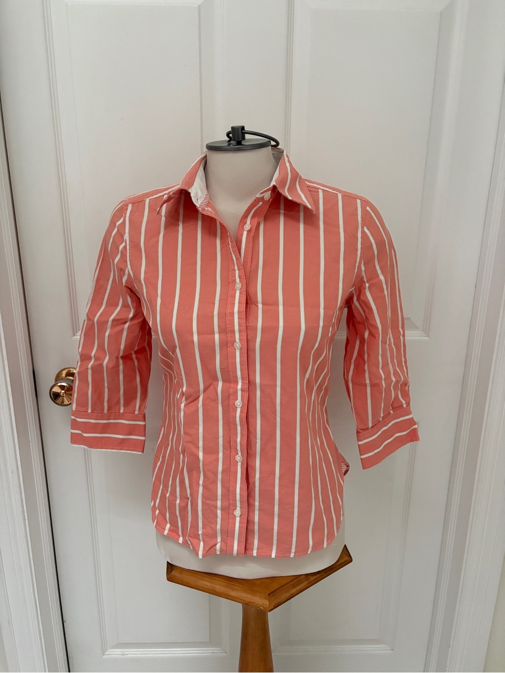 Bass Coral and White Striped Button-Down Shirt